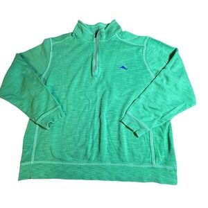 Tommy Bahama Mens XL Tobago Green Pima Cotton Tencel 1/4 Zip Pullover Sweater